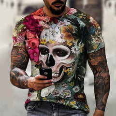 Dark Skull Herren 3D Digital bedrucktes T-Shirt Kurzarm Street Fashion Top