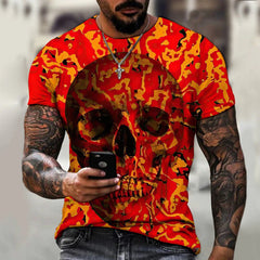 Dark Skull Herren 3D Digital bedrucktes T-Shirt Kurzarm Street Fashion Top