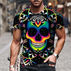 Dark Skull Herren 3D Digital bedrucktes T-Shirt Kurzarm Street Fashion Top