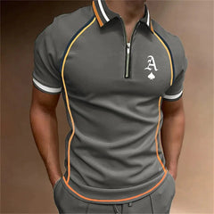 Men's Polo Shirt Short Sleeve Zipper T-shirt Top