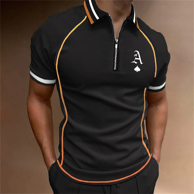 Herren Poloshirt Kurzarm Reißverschluss T-Shirt Top