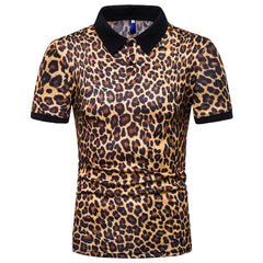 Lars Amadeus Leopard Polo Shirts for Men's Short Sleeves Animal Printed Party Club Golf Shirt