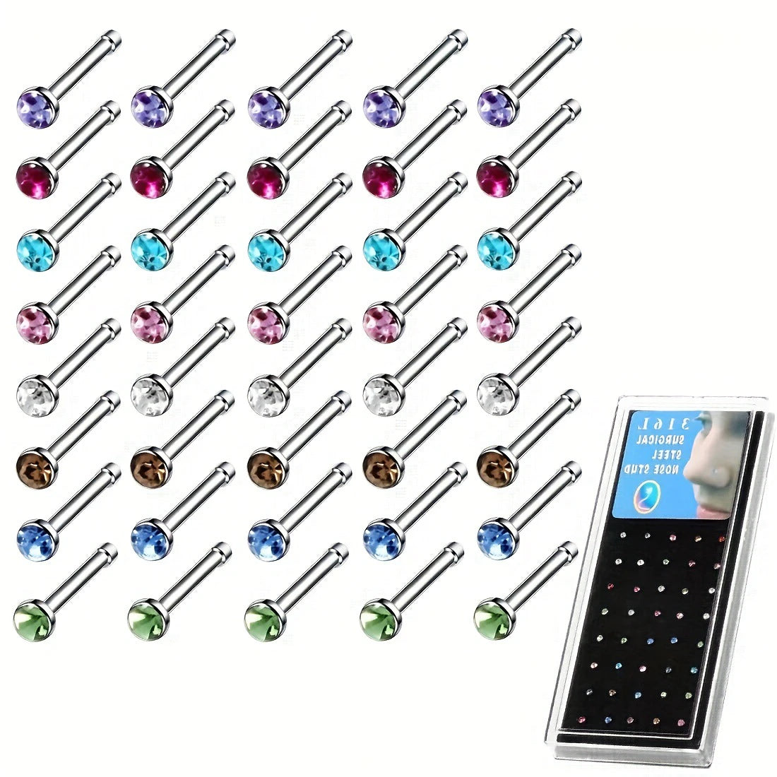 316L en acier inoxydable couleur zircon nez étalon de 40 pièces bijoux de piercing