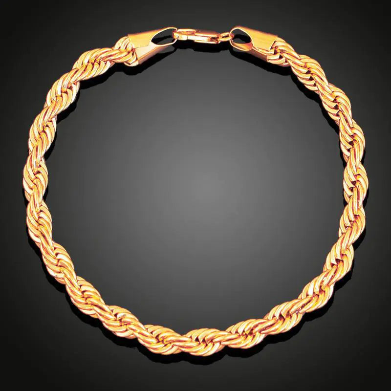 Set di gioielli placcati in oro 18K per uomini e donne - Neckace a catena attorcigliata da 4 mm e set di gioielli a 2 pezzi bracciale - Accessori Gift bijoux