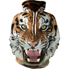 M.O.I Men's Unisex Hoodie Pullover Hoodie Sweatshirt Yellow Gold Rainbow Brown Hooded Tiger Party Daily Holiday 3D Print Plus Size Casual Halloween Spring & Summer Clothing Apparel Hoodies Sweatshirts