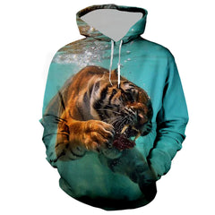 M.O.I Men's Spring and Autumn New Tiger 3D Digital Printing Sweater Personalizado Pule con suéter con cordón