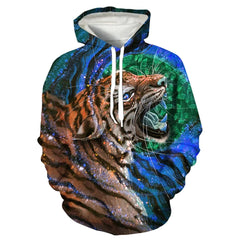 M.O.I Men's Spring and Autumn New Tiger 3D Digital Printing Personalized Sweater Pullover with Drawstring Sweater