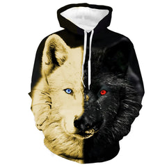 M.O.I Men's Unisex Hoodie Pullover Hoodie Sweatshirt 1 2 3 4 Black+Brown Hooded Animal Color Block Wolf Print Daily Sports 3D Print Designer Casual Big and Tall Spring & Fall Clothing Apparel Hoodies