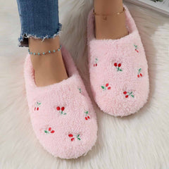 Zapatillas de peluche de mujeres con tacones planos