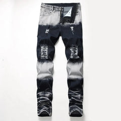 Men Elastic force hole zipper decorate cowboy Jeans