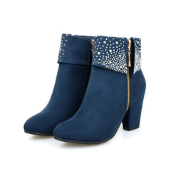 Botas de tobillo con tacón de anime para mujeres zapatos de vestir elegantes tacones gruesos de moda tacones brillantes tacones de invierno mujeres de invierno