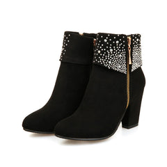 Botas de tobillo con tacón de anime para mujeres zapatos de vestir elegantes tacones gruesos de moda tacones brillantes tacones de invierno mujeres de invierno