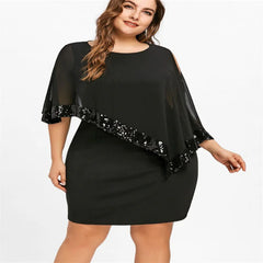 Irregular Sequins Mosaic Chiffon Plus Size Dress