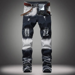 Men Elastic force hole zipper decorate cowboy Jeans