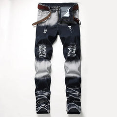 Men Elastic force hole zipper decorate cowboy Jeans