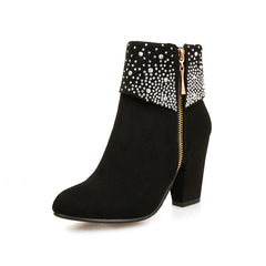 Botas de tobillo con tacón de anime para mujeres zapatos de vestir elegantes tacones gruesos de moda tacones brillantes tacones de invierno mujeres de invierno