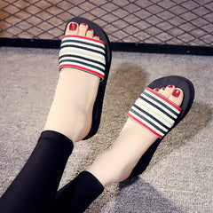 Candy Color Striped Mid Heel Slope Slippers