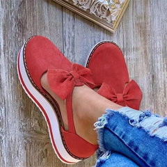 Women's Flock Platform Flat Heel Sandals with Hollow Out Butterfly Knot, Solid Casual Fashion Female Ladies Shoes Zapatos De Mujer