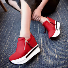 Platform Waterproof Canvas High Heel Casual Shoes