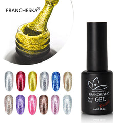 NOUVEAU 1 PCS FRANCHESKA 8ML Nail Platine Gel UV paillettes à paillettes Gel 12 Colors Pro UV Gel Polon à ongles Résine Gel Polon TSLM1