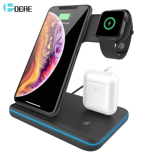 Stand da caricabatterie wireless Qi da 15w per iPhone 12 11 xs xr x 8 3 in 1 stazione dock di ricarica per Apple Watch 6 5 4 3 2 AirPods Pro