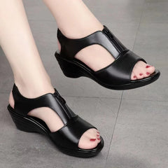 Women's Wedge Heel Sandals with Front Zipper