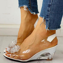 Sandals summer new rhinestone slope heel slippers