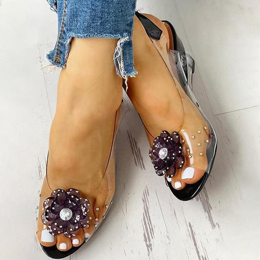 Sandals summer new rhinestone slope heel slippers