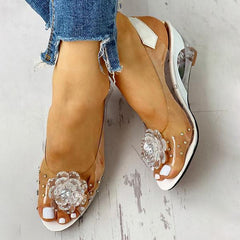 Sandalias Summer Nuevas zapatillas de talón de la pendiente de diamantes de imitación