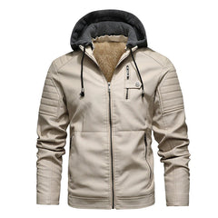 Autumn Winter Leather Jacket Men's Pu Imitation Leather Leather Jacket Youth Men's Motorcycle Coat With Fleece Hooded