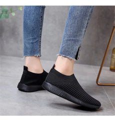 Women Flat Casual Shoes Slip On Vulcanized Ladies Chaussures Solid Walking Basket Sneakers Mesh Soft Lightweight Female Shoes