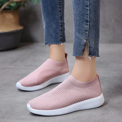 Women Flat Casual Shoes Slip On Vulcanized Ladies Chaussures Solid Walking Basket Sneakers Mesh Soft Lightweight Female Shoes