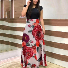 Kobiety maxi sukienka jesienna swobodna kwiatowa druk o szyja Patchwork Patchwork Tunik impreza elegancka boho sukienki szlafropowe panie plus size