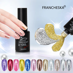 NOUVEAU 1 PCS FRANCHESKA 8ML Nail Platine Gel UV paillettes à paillettes Gel 12 Colors Pro UV Gel Polon à ongles Résine Gel Polon TSLM1