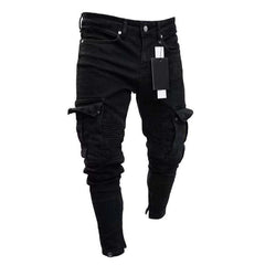 Biker maschile strappato pantaloni da jeans magri strappato pantaloni da jeans maschili