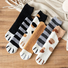 Autumn Winter Women's Cat's Paw Stripe 3D Socks - Cute Funny Thick Girls Cartoon Animal Socks - Hosiery Toe Zebra/Tiger Floor Socks