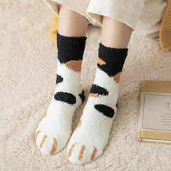 Autumn Winter Women's Cat's Paw Stripe 3D Socks - Cute Funny Gruby Girls Cartoon Animal Socks - Hosiery Toe Zebra/Tiger Floor Socks