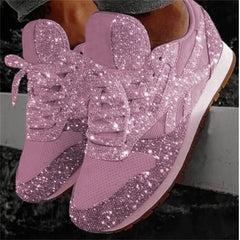 Women Lace Up Sneakers Glitter Autumn Flat Vulcanized Shoes Ladies Bling Casual Fashion Platform Loafers