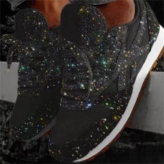 Women Lace Up Sneakers Glitter Autumn Flat Vulcanized Shoes Ladies Bling Casual Fashion Platform Loafers