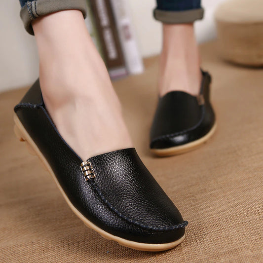 Women Shoes Loafers undefined New Solid Flat With Shoes Woman Round Toe Comfortable Women Flats Slip-on Soft Leather Women Sneakers