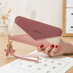 Geometric Luxury PU Leather Women Long Zipper Coin Purses Tassel Design Clutch Lady Female Money Credit Card Holder Clutch Bag