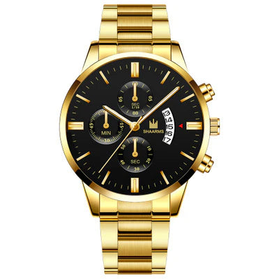 Männer Luxusgeschäft Uhren Edelstahlband Analog Quarz Armbanduhr männliche Mann Date Uhr