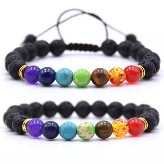 7 Chakra Charms Lava Rock Bracelet dla mężczyzn Kobiet Olejki eteryczne dyfuzor naturalny kamień koralików łańcuch mody robioną biżuterię