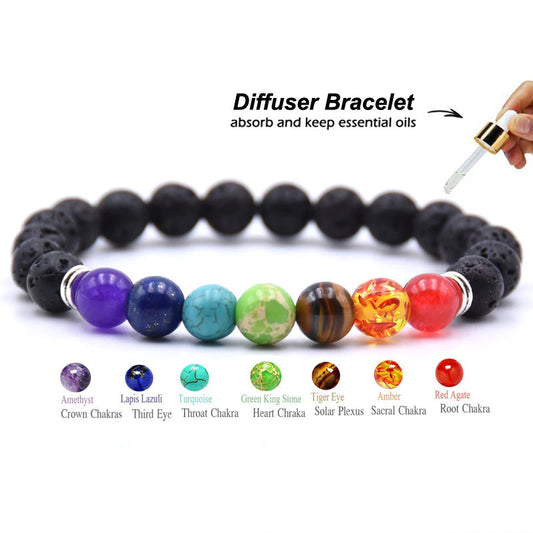 7 Chakra Charms Lava Rock Bracelet dla mężczyzn Kobiet Olejki eteryczne dyfuzor naturalny kamień koralików łańcuch mody robioną biżuterię