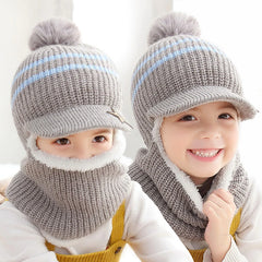 Dicke gestrickte Acryl -Winter -Mützenhüte für Kinder Kinder im Freien warme Balaclava Cap Girls Jungen Lätzchen Maske Gesichtsabdeckung Haarballhut