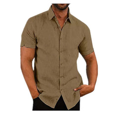 Men Summer Lapel Solid Color Short-Sleeved Button Shirt