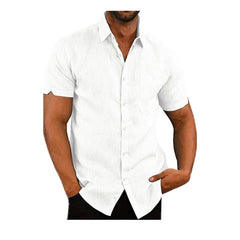 Men Summer Lapel Solid Color Short-Sleeved Button Shirt