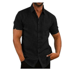 Men Summer Lapel Solid Color Short-Sleeved Button Shirt