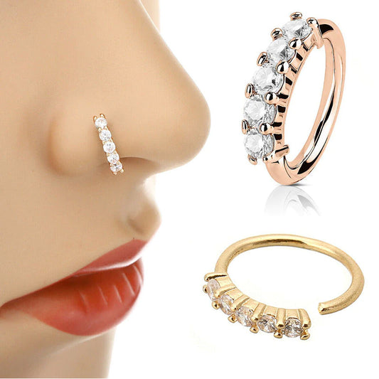 1 PCS Piercing Nariz Anillo Expandor Segmento sin costura Ear Hoops Gold Color Cz Tragus Cartílago Pendientes de la fosa nasal Joyería