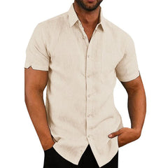 Camisas de lino para hombre Vanvene Camisas de manga corta Botón Down Cotton Summer Fit Camiseta Tops